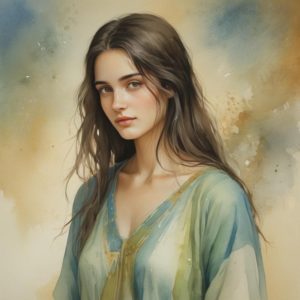 Ethereal Watercolor of a Woman from Ancient Galilee