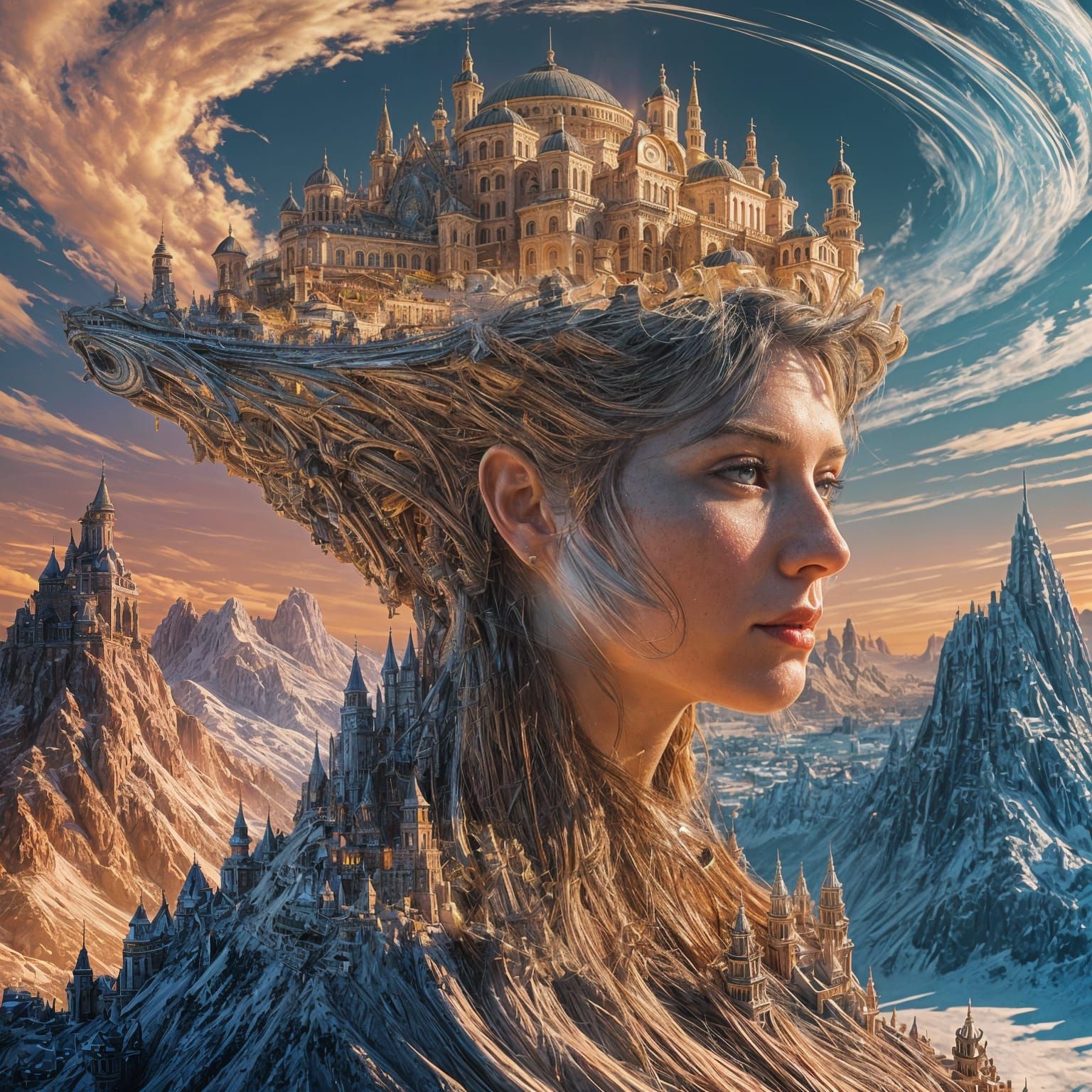 Ethereal Mountain Metropolis in Vibrant Colors