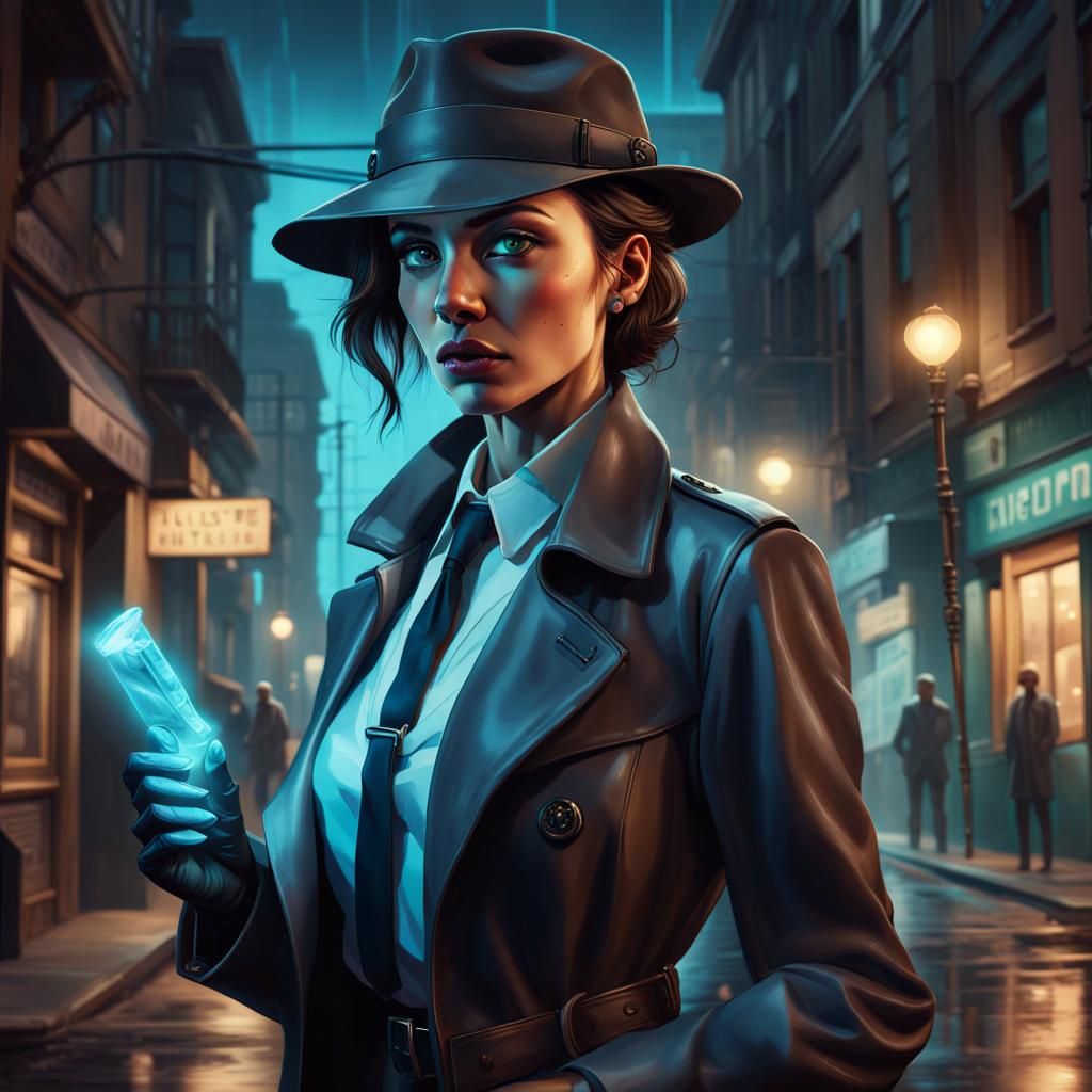 Noir Detective Investigates Bioluminescent Crime Scene