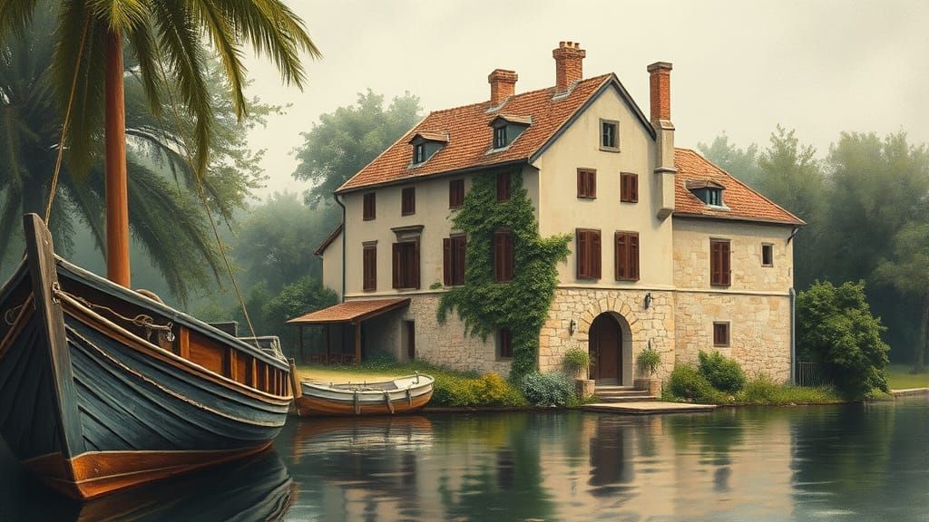 Picturesque Waterside Building in Classic American Style