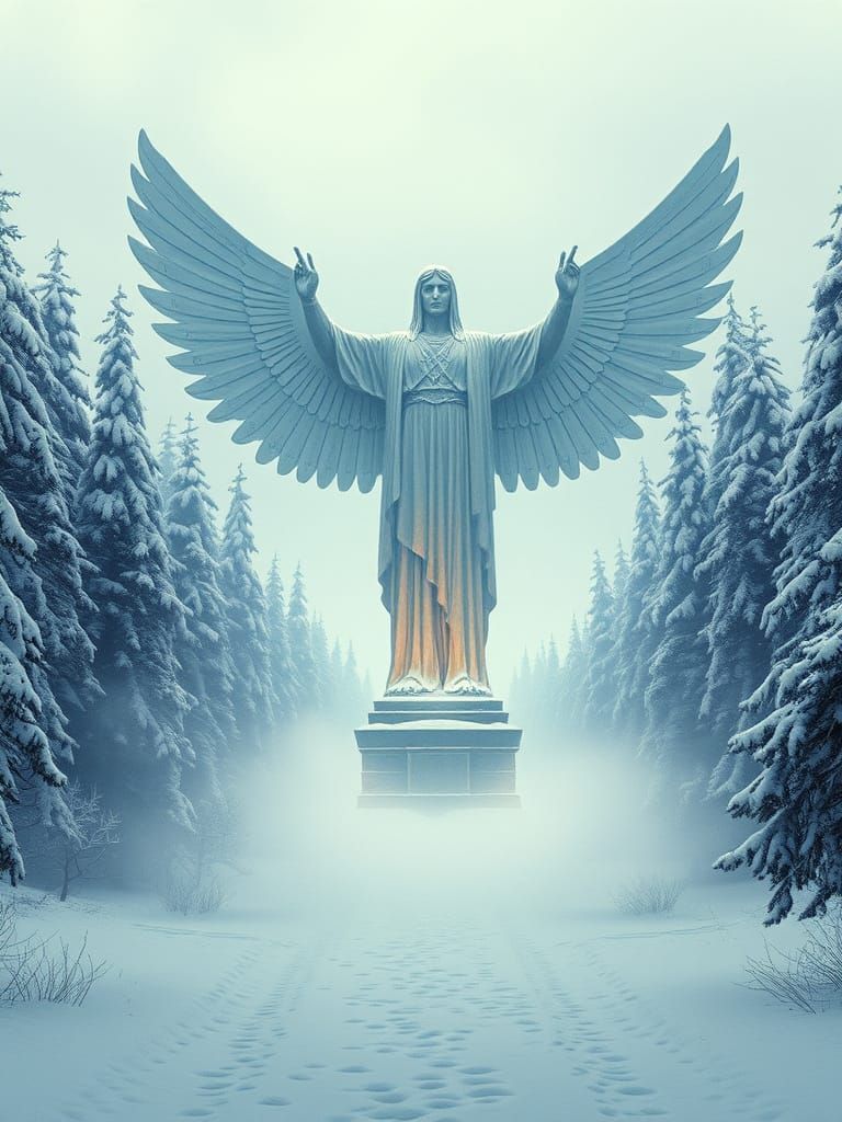 Angel of the North in Winter Landscape