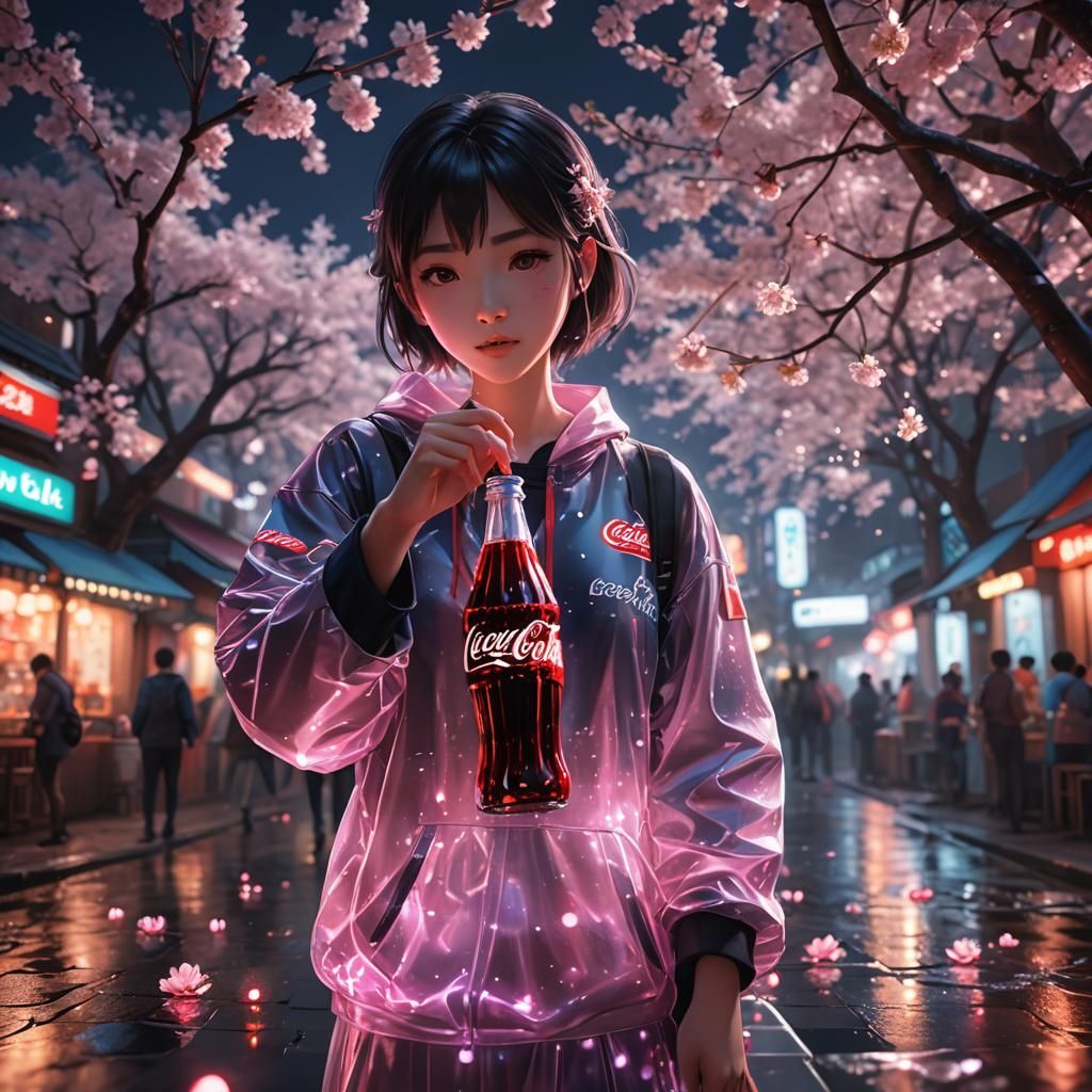 Coca Cola in a Neon Night Market, 3D Anime Art