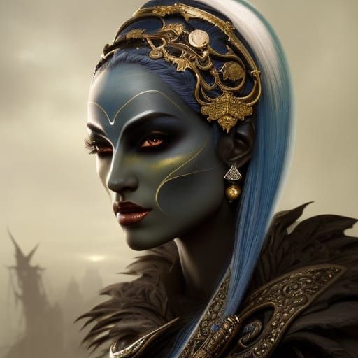 Hyperrealistic Portrait of a Drow Dark-elf Woman
