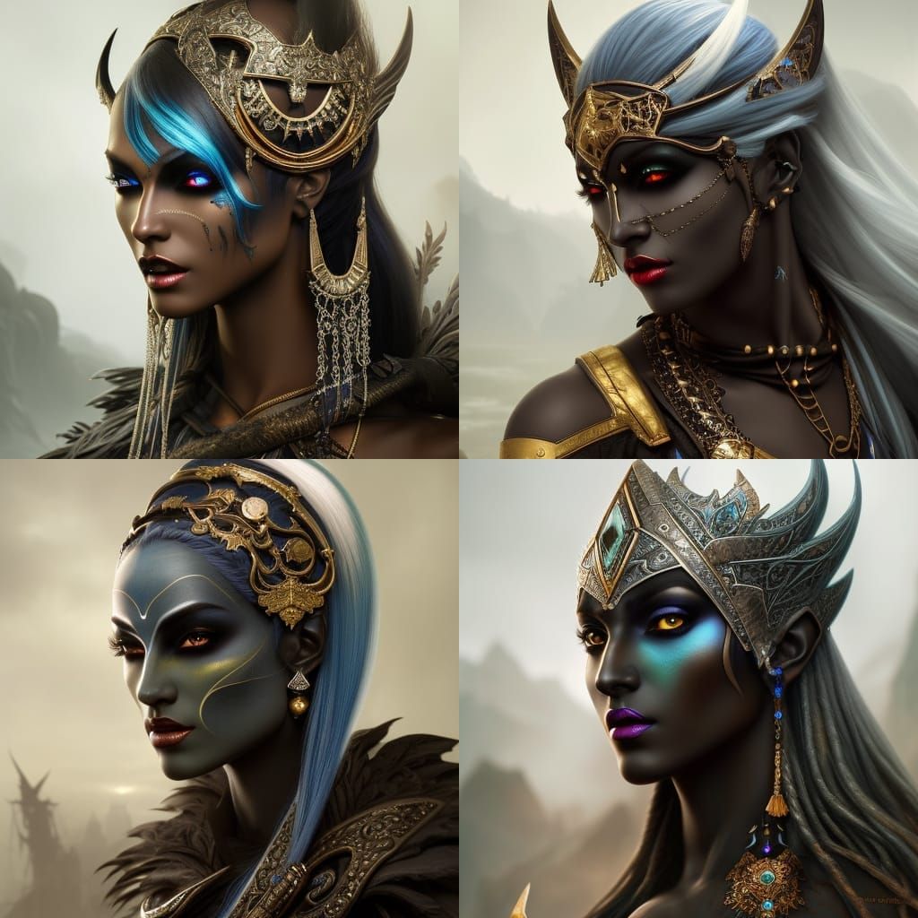 Majestic Dark-Elf Woman: Hyperrealistic Detailed Portrait