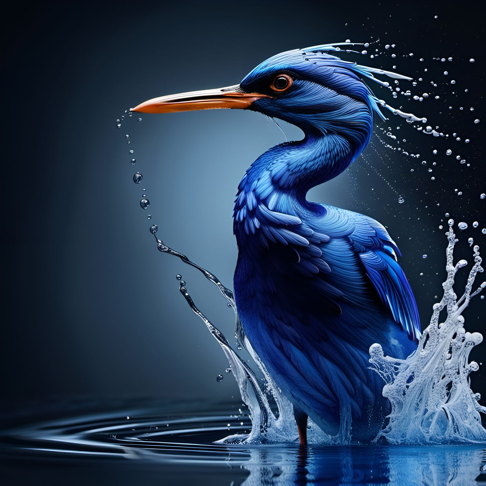 Waterbird Made of Splashing Blue Waterdrops