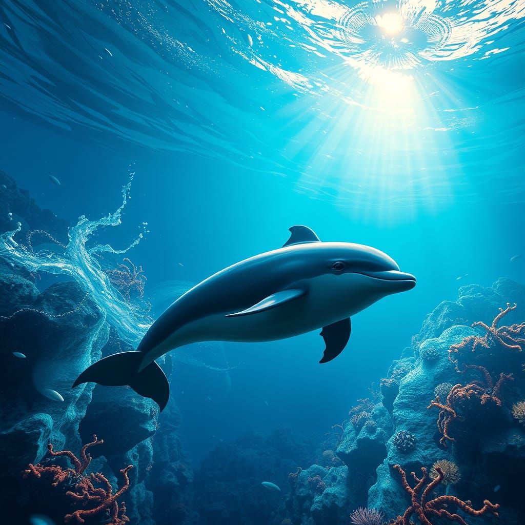Dolphin Searches for Pod in Fantastical Ocean Matte Painting