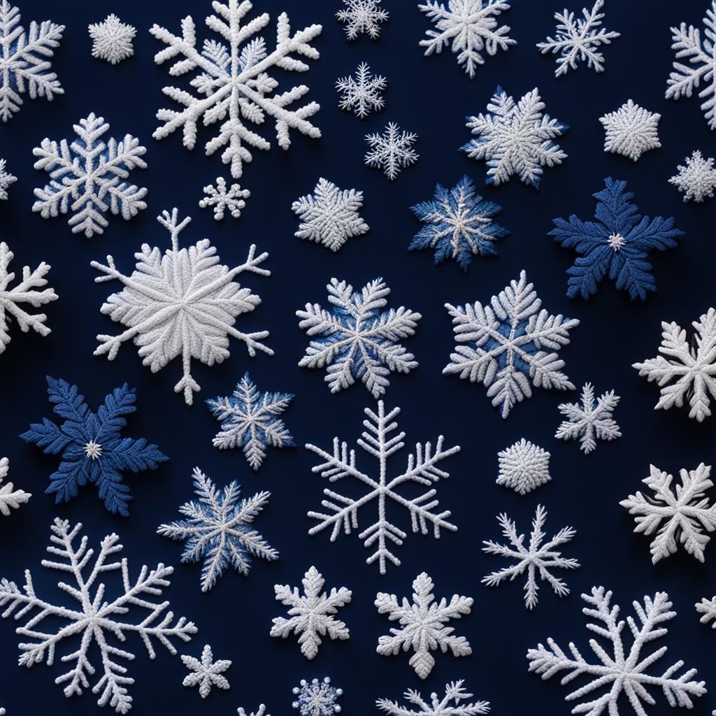 Embroidered Snowflakes on Blue Background in 3D
