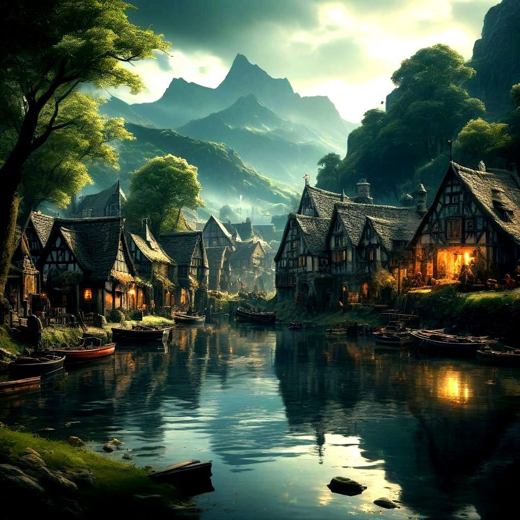 Medieval Lakeside Village: Digital Matte Painting