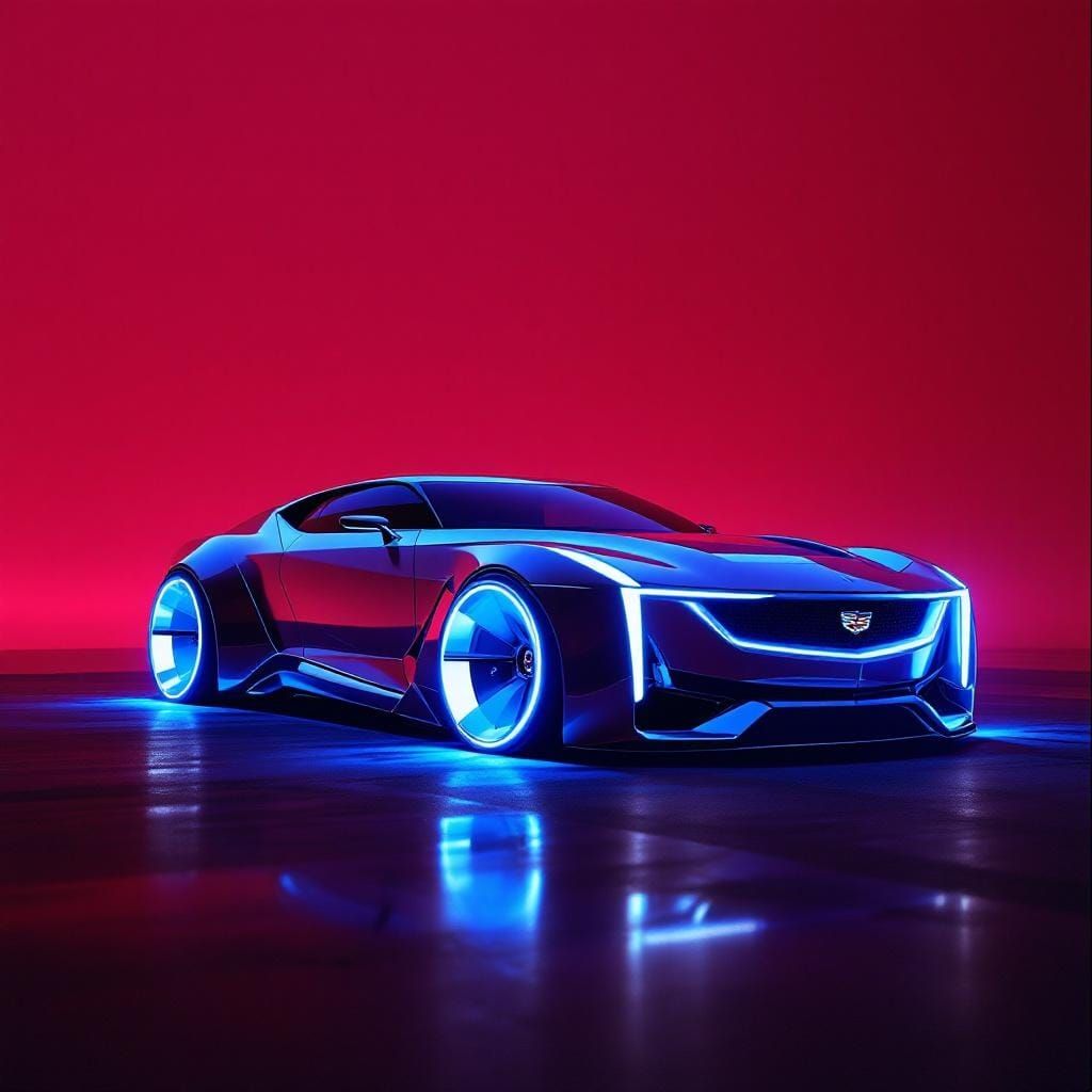 Futuristic Chrome Cadillac with Neon Rims