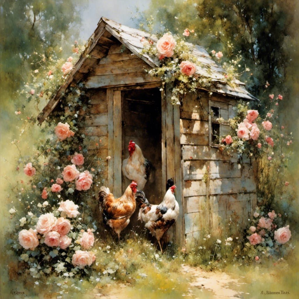 Floral Chicken Coop in Shabby Chic Style
