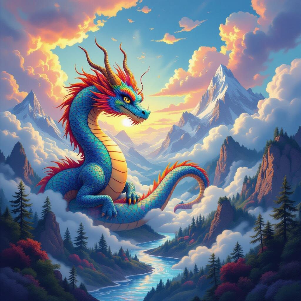 Psychedelic Dragon and Surreal Double-Exposed Landscape