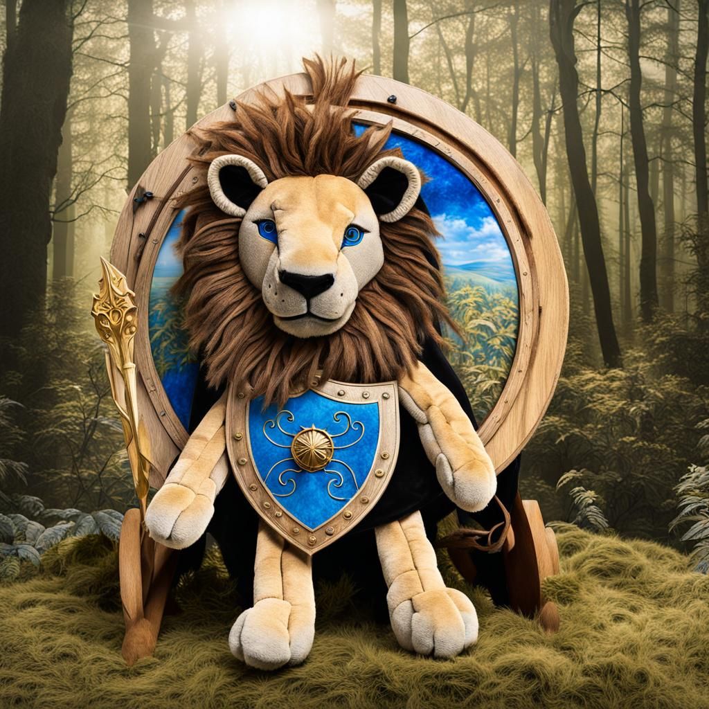 Baby Knight in Lion Costume on Wooden Steed
