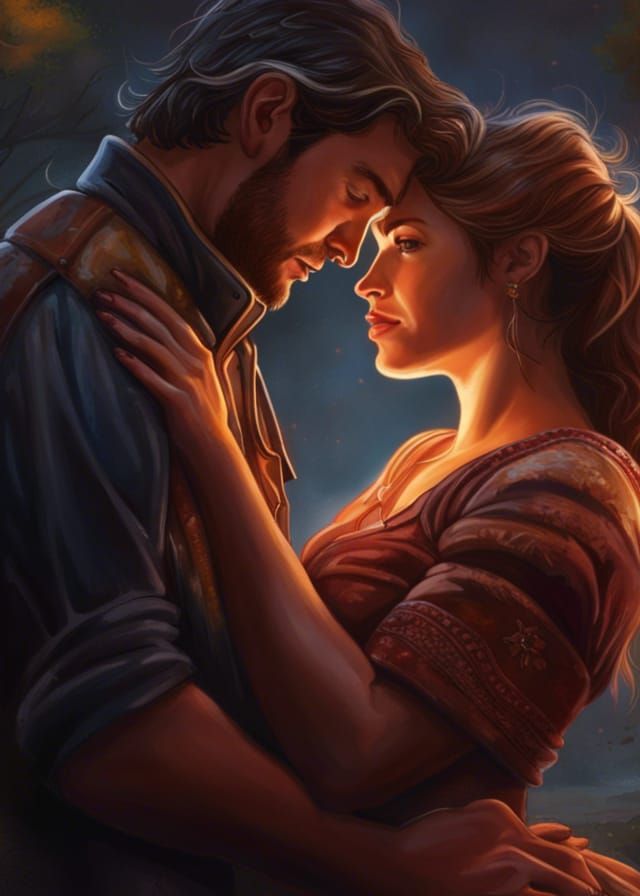 Romantic Campfire Embrace Under Starry Sky