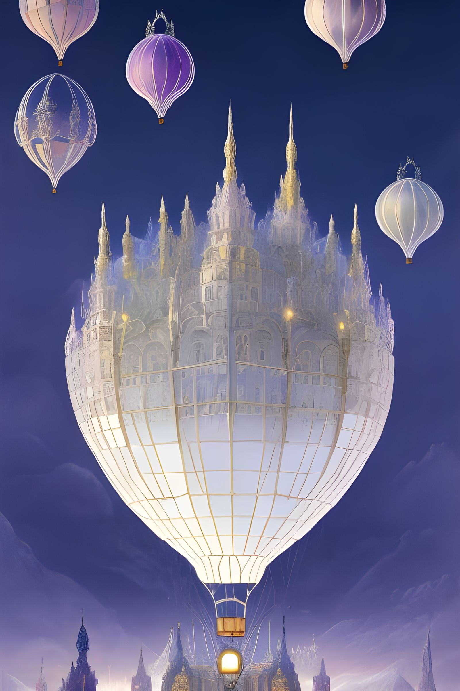 Floating hot air balloon castle