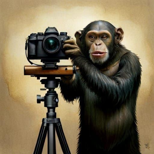 Photographer Chimpanzee with Reflex Camera