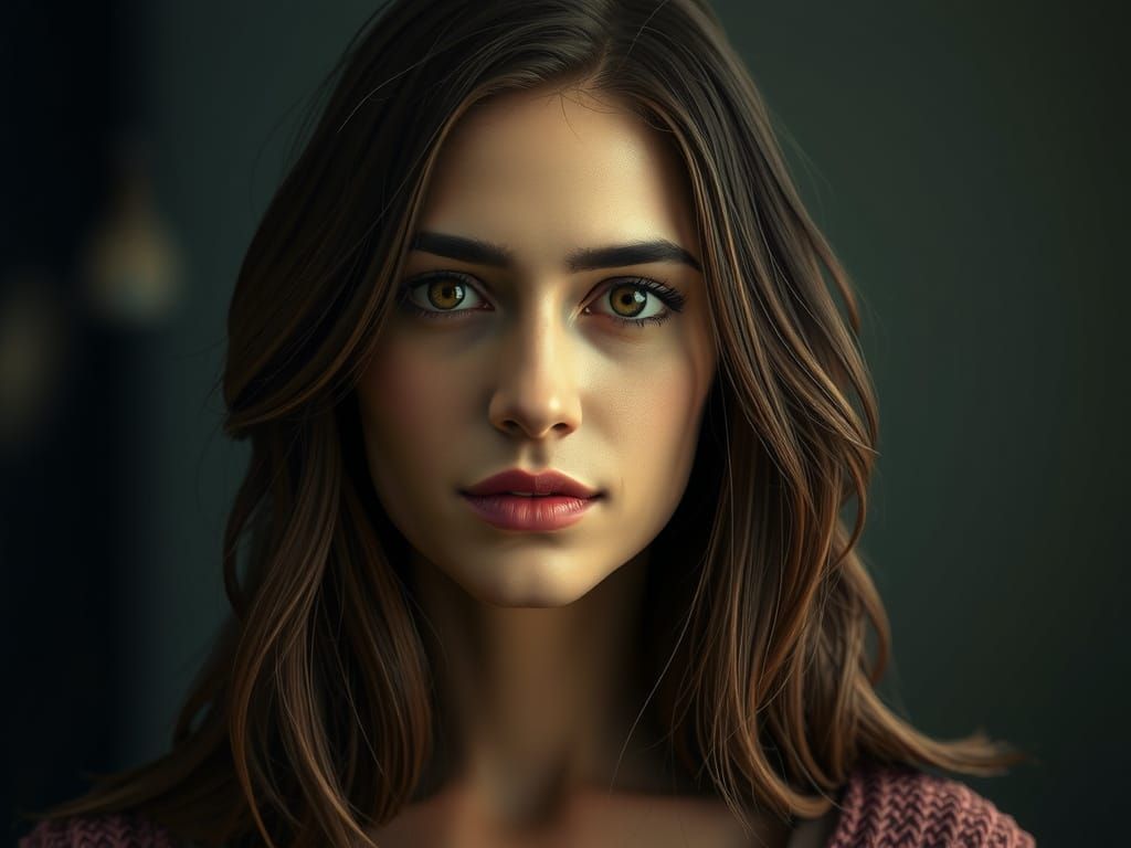 Realistic Portrait of a Brunette Woman in Cinematic Lighting