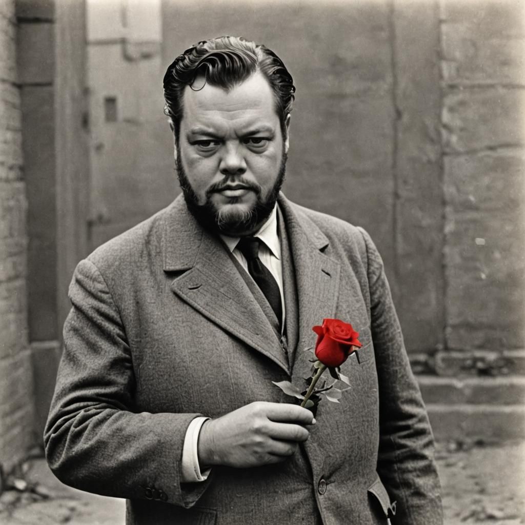 Orson Welles Portrait with Red Rose