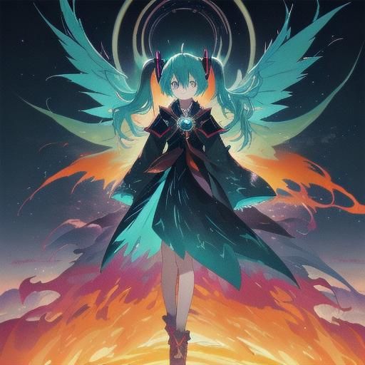 Hatsune Miku as Half-Dragon in Japanese Anime Style
