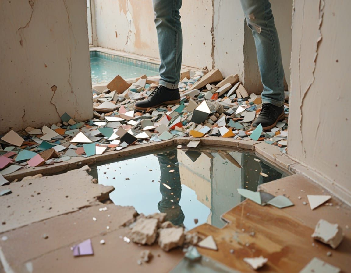 Abstract Collage of Person on Ledge