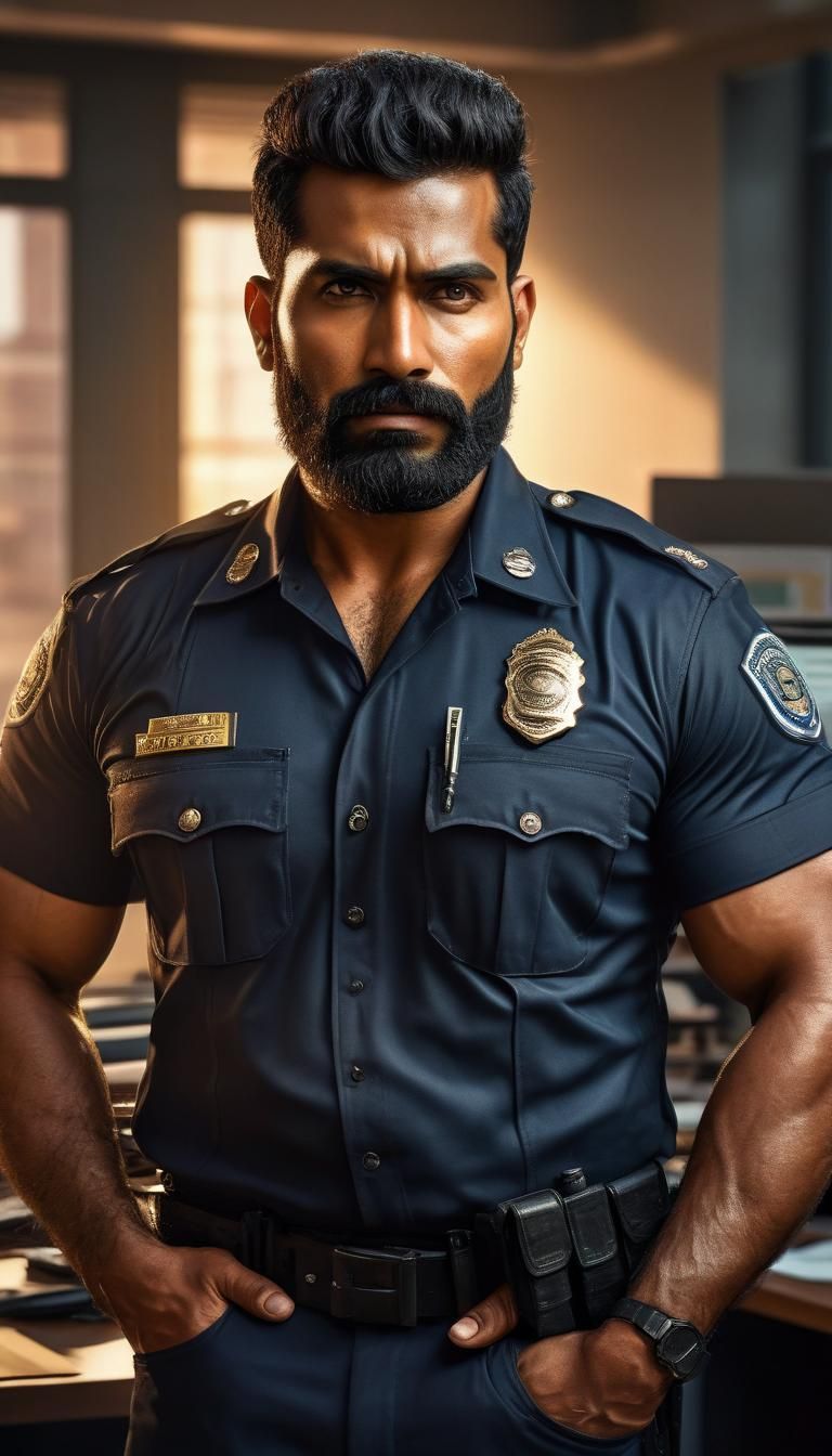 Hyper-Realistic Portrait of a Handsome Policeman