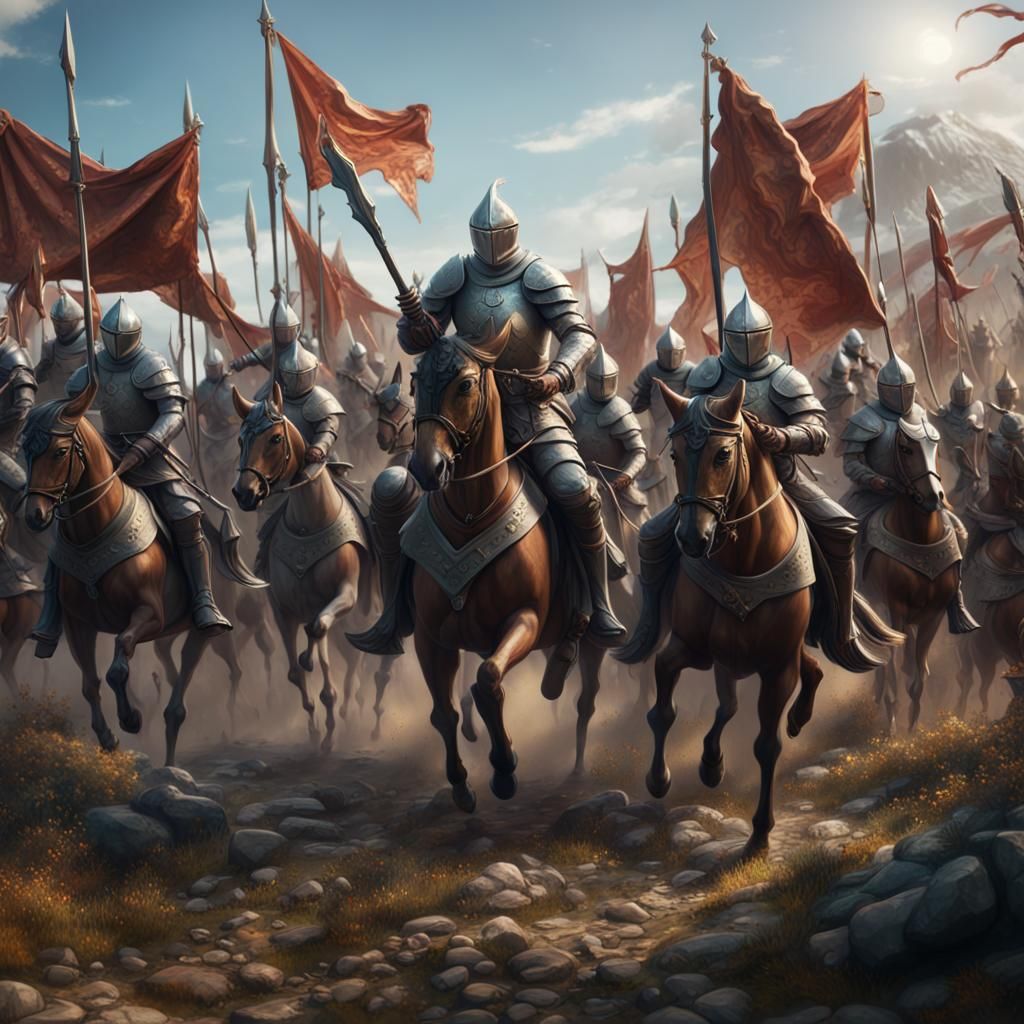 Epic Knight Battle on Horseback, Detailed Matte Painting