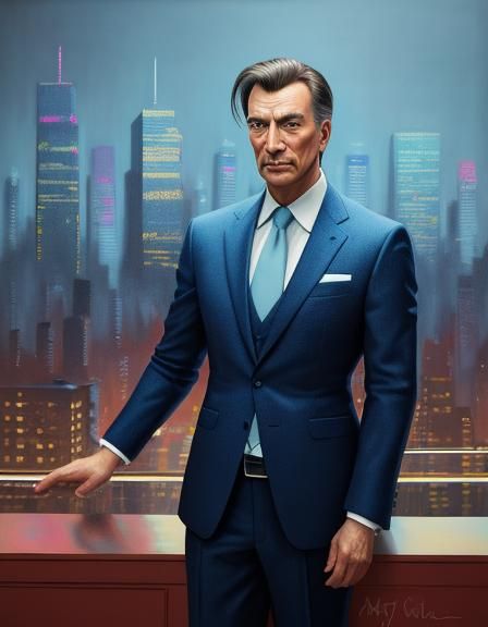 Noble in Suit: Hyperrealistic Vibrant Oil Painting