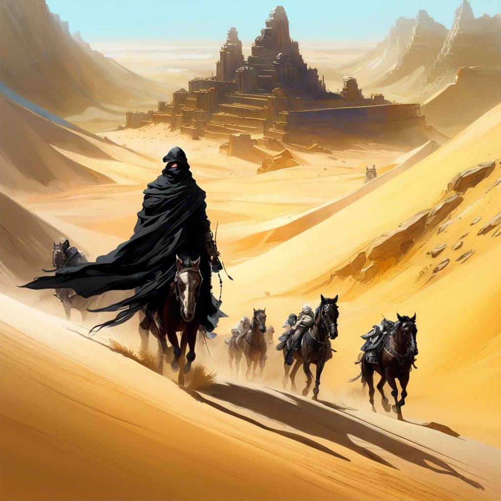 Desert Warrior Leading Pack Animal in Ancient Ruins