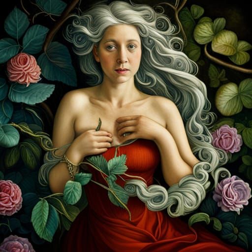 Elegant Wood Nymph with Roses and Vines