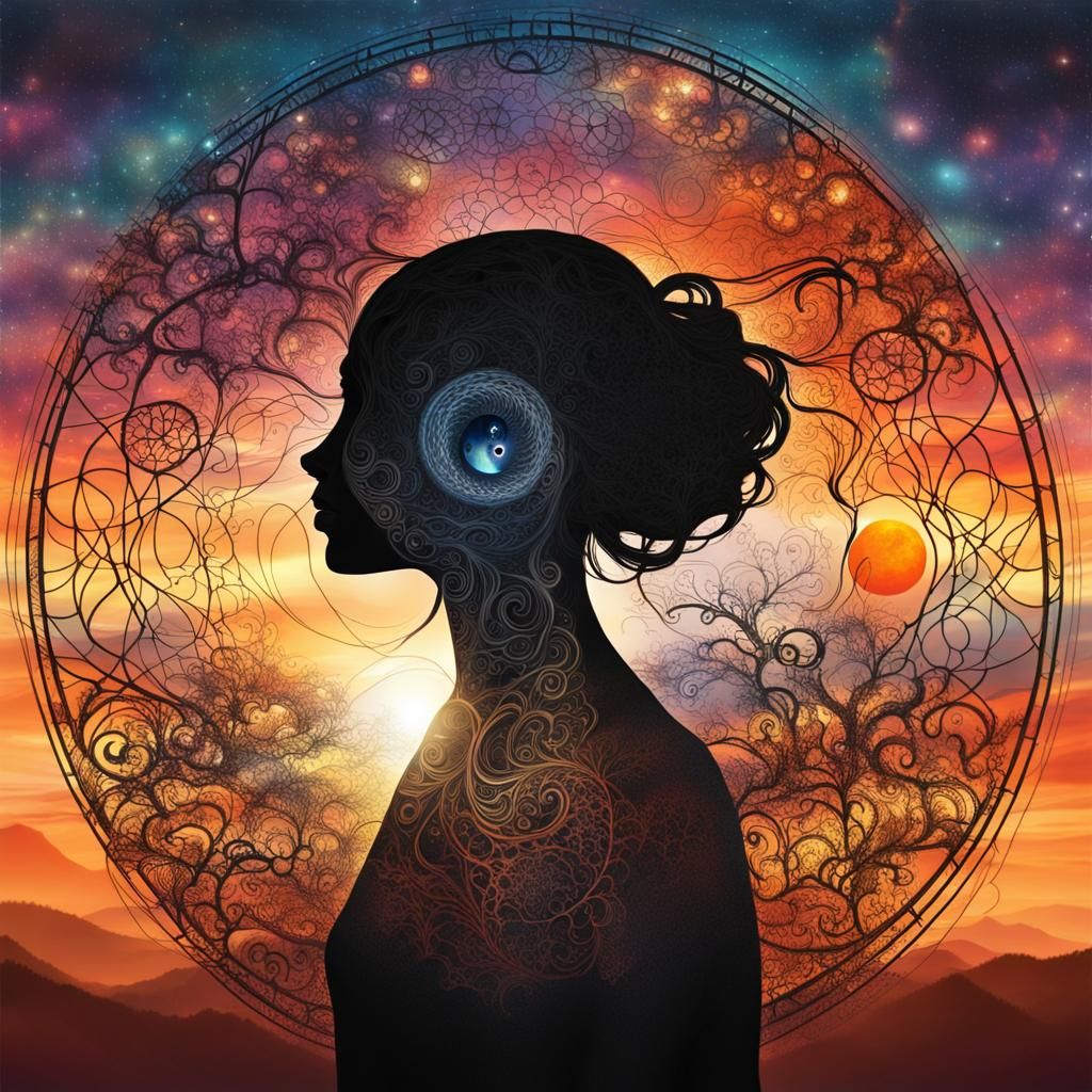 Lady Cosmos in Surreal Hybrid Paper Collage Art