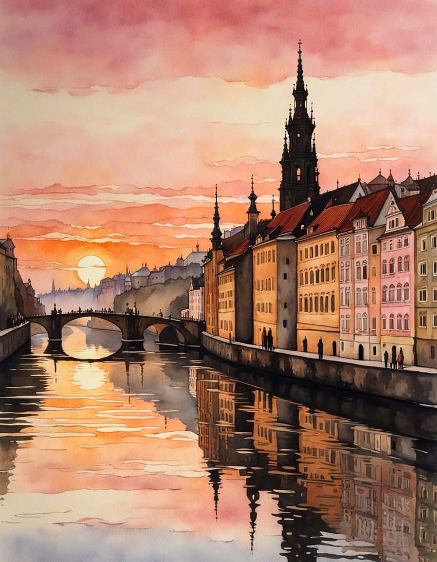 Gothic Dreams in Soft Hues: Prague's Majestic Reflections