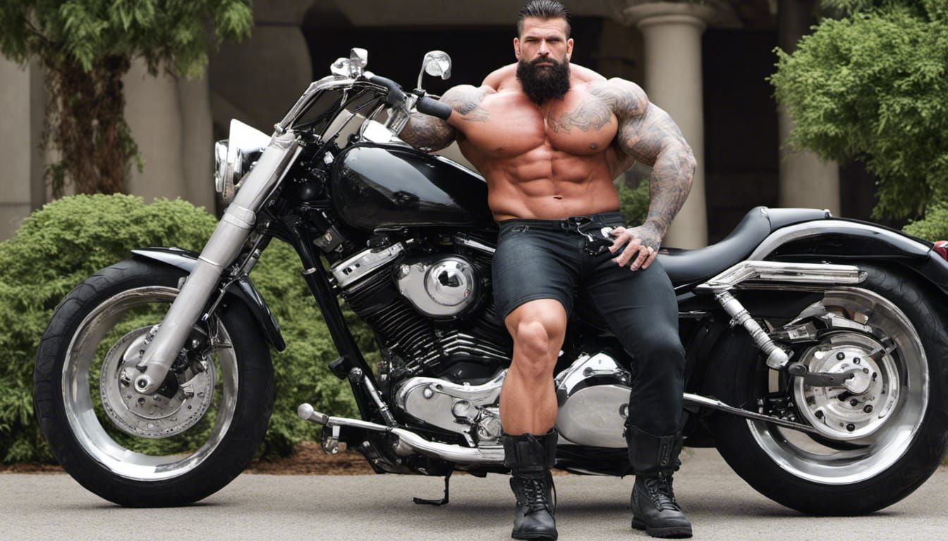 Giant Bodybuilder Motorcycle Cop with Huge Muscles