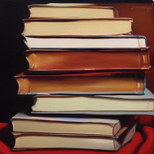 Books Stack in Oil Painting Style