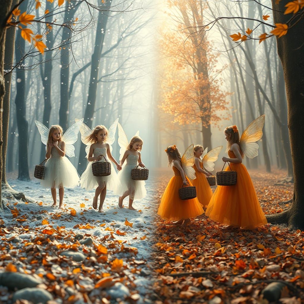 Fairies Bring Winter to Autumn Forest