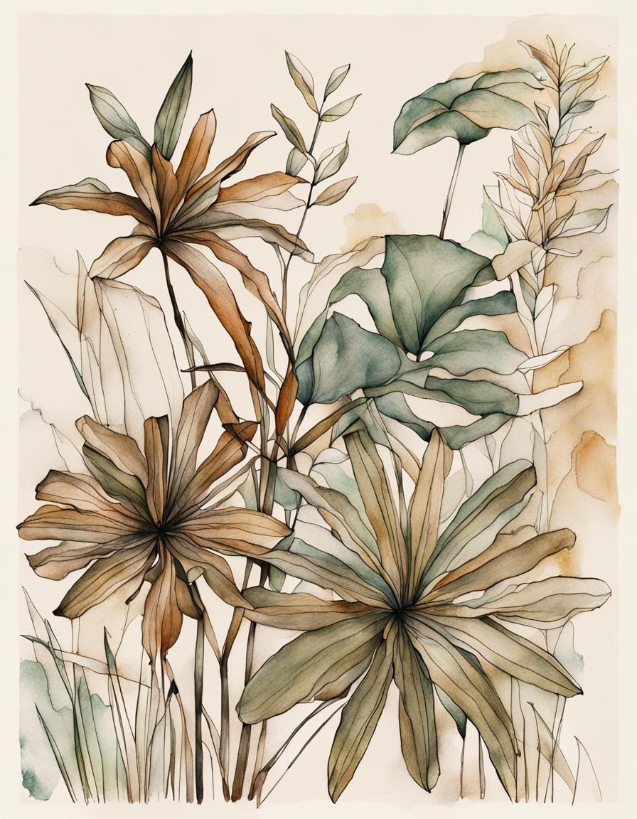 Botanical Ink Drawings of Tropical Flowers