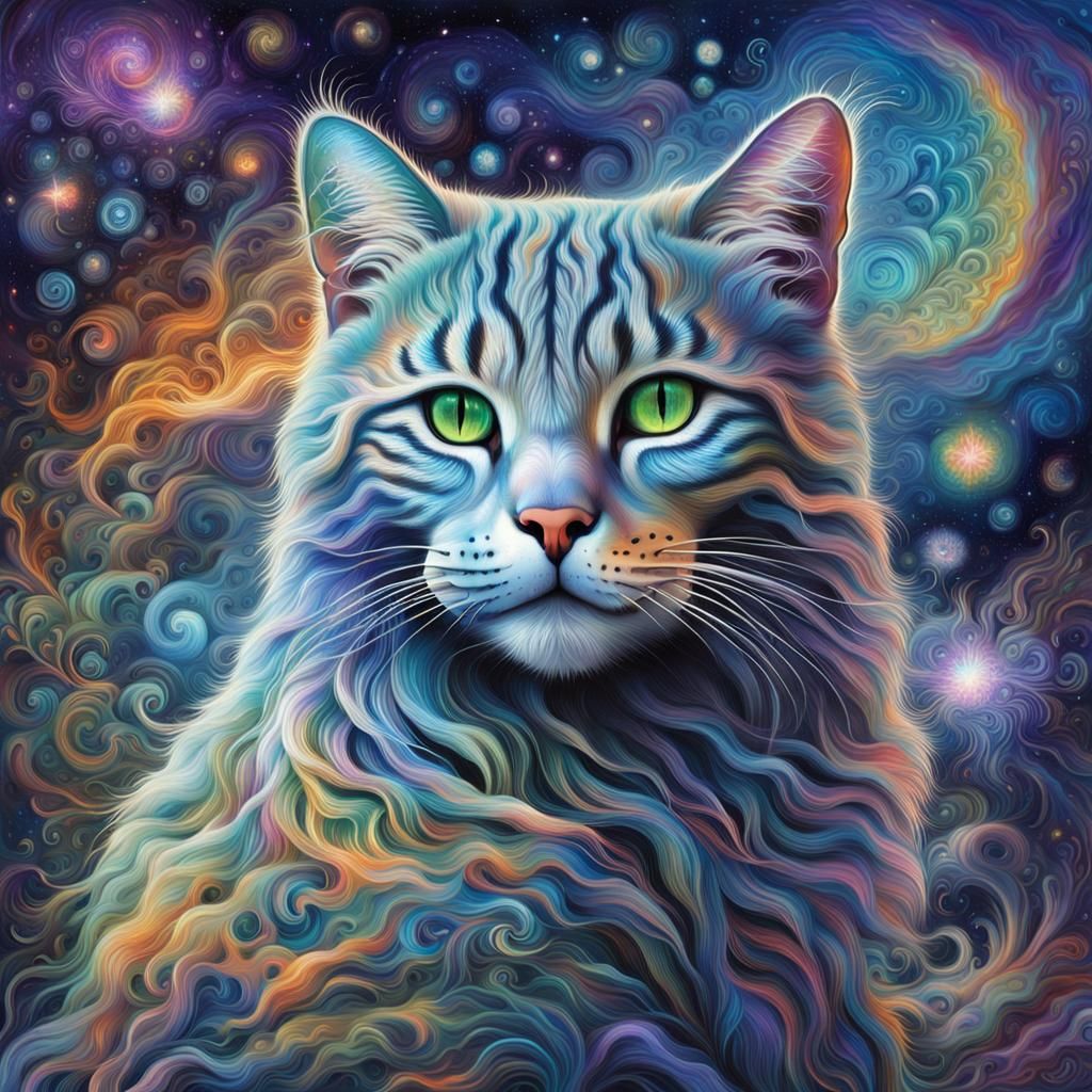 Ethereal Cat with Iridescent Fur and Stardust