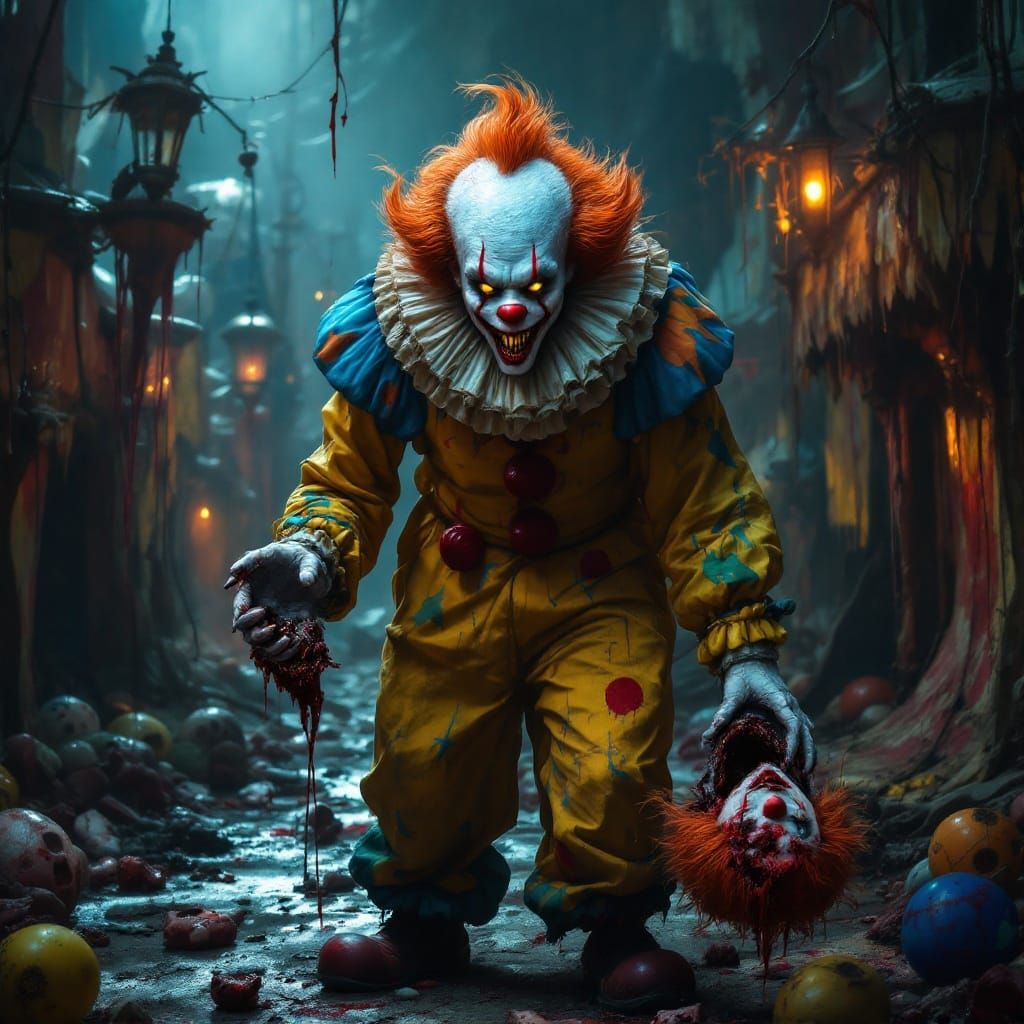 Malevolent Clown in Abandoned Carnival, Inspired by Dark Got...