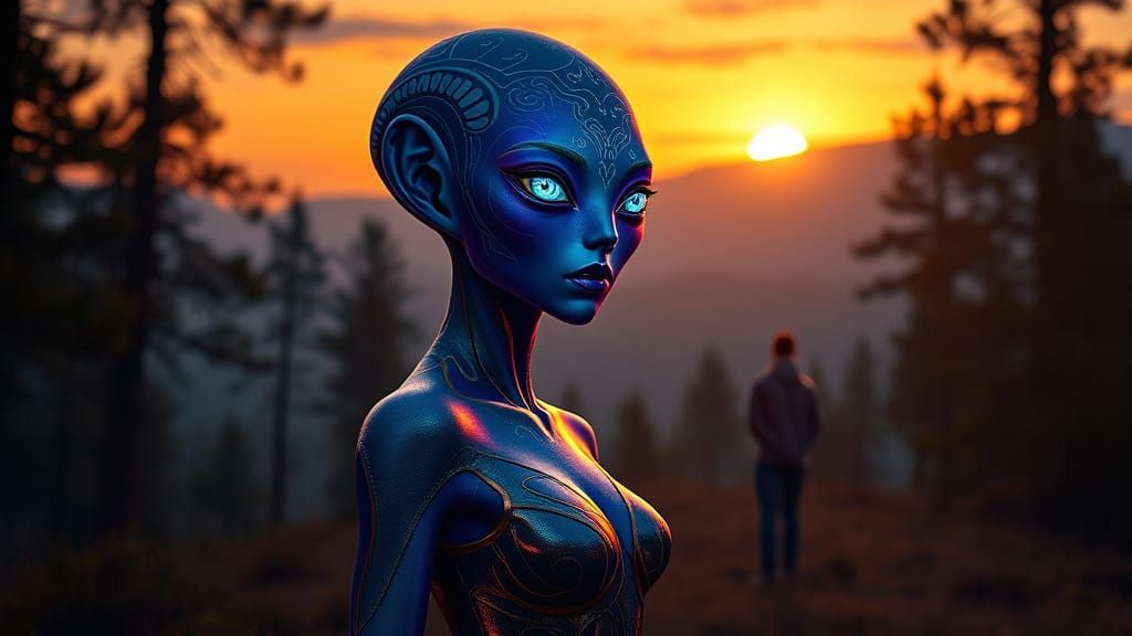 Celestial Alien Woman Arrives in Enchanted Forest Clearing