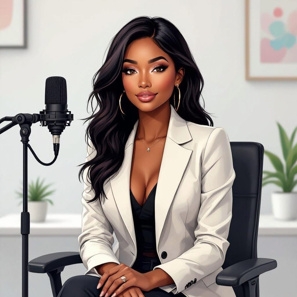 African Woman in Podcast Studio as Digital Art