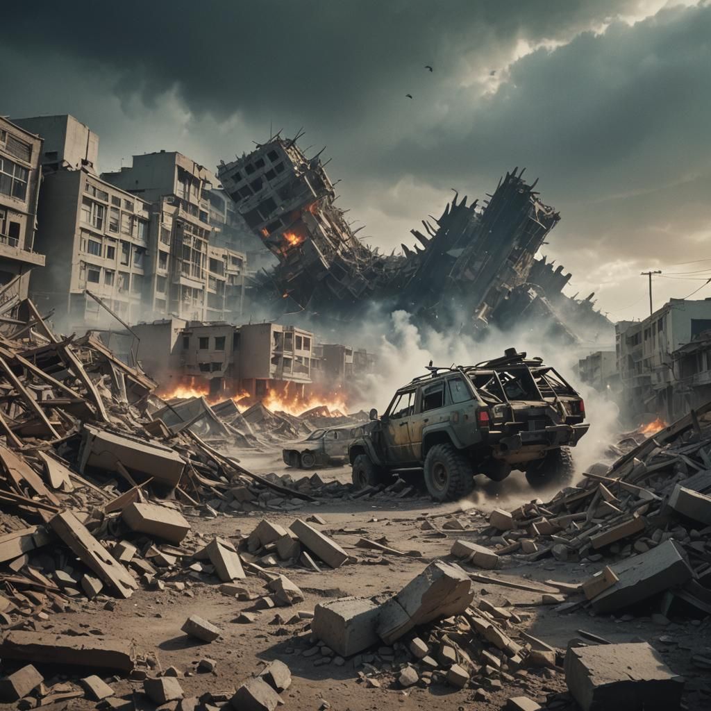 Dramatic Earthquake Aftermath: Cinematic Film Still