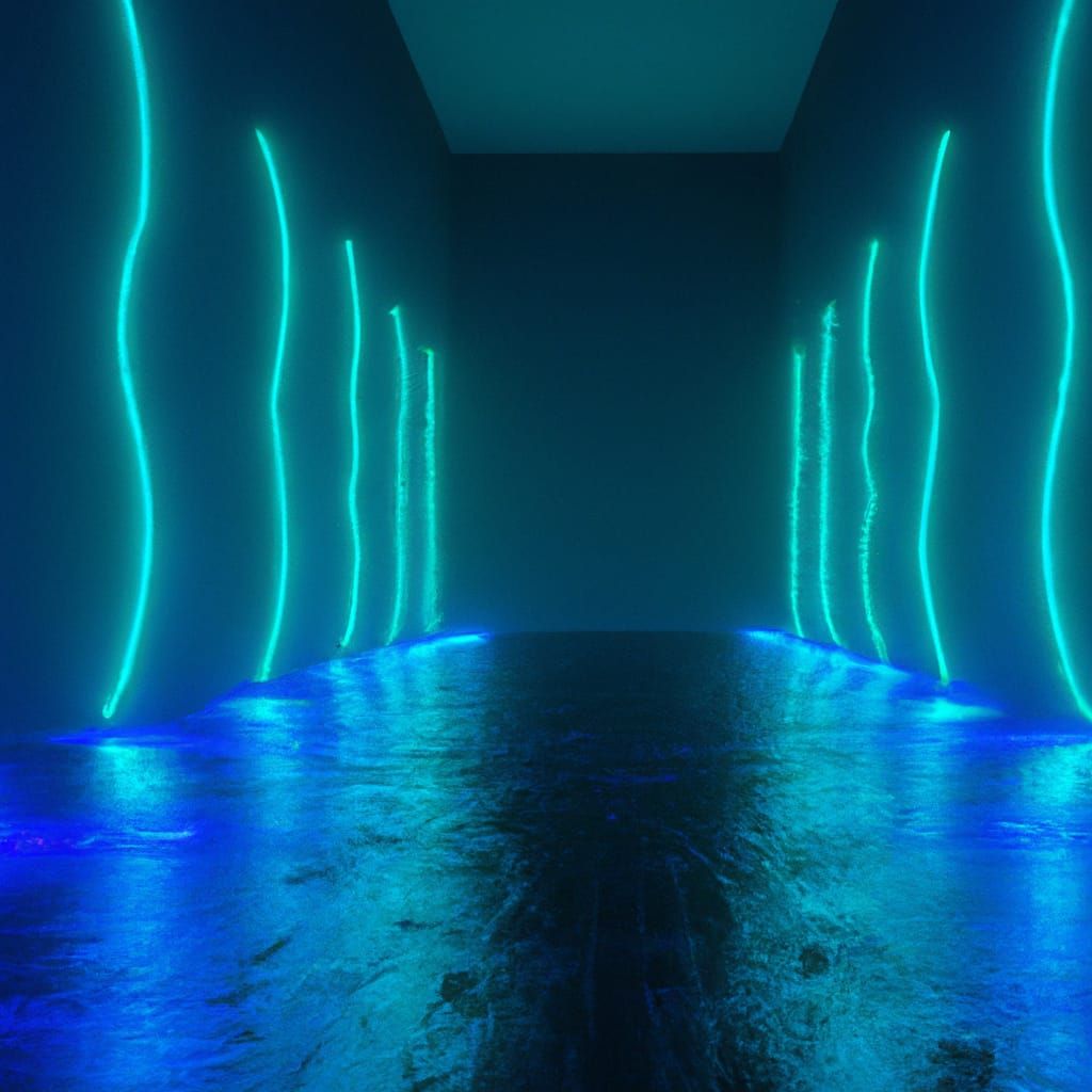 Bioluminescent Fireflies in Neon Exhibition Hall