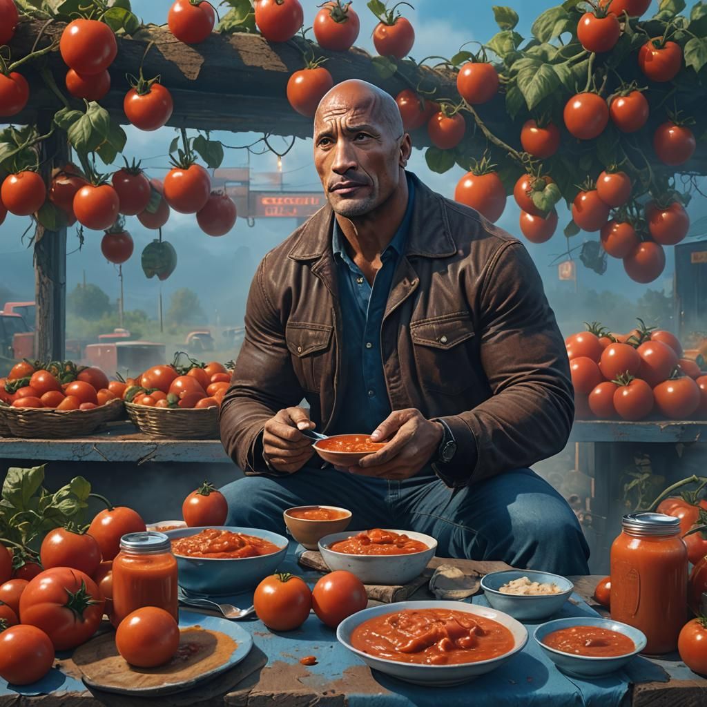 Dwayne Johnson and Elderly Tomatoes, Fantasy Art