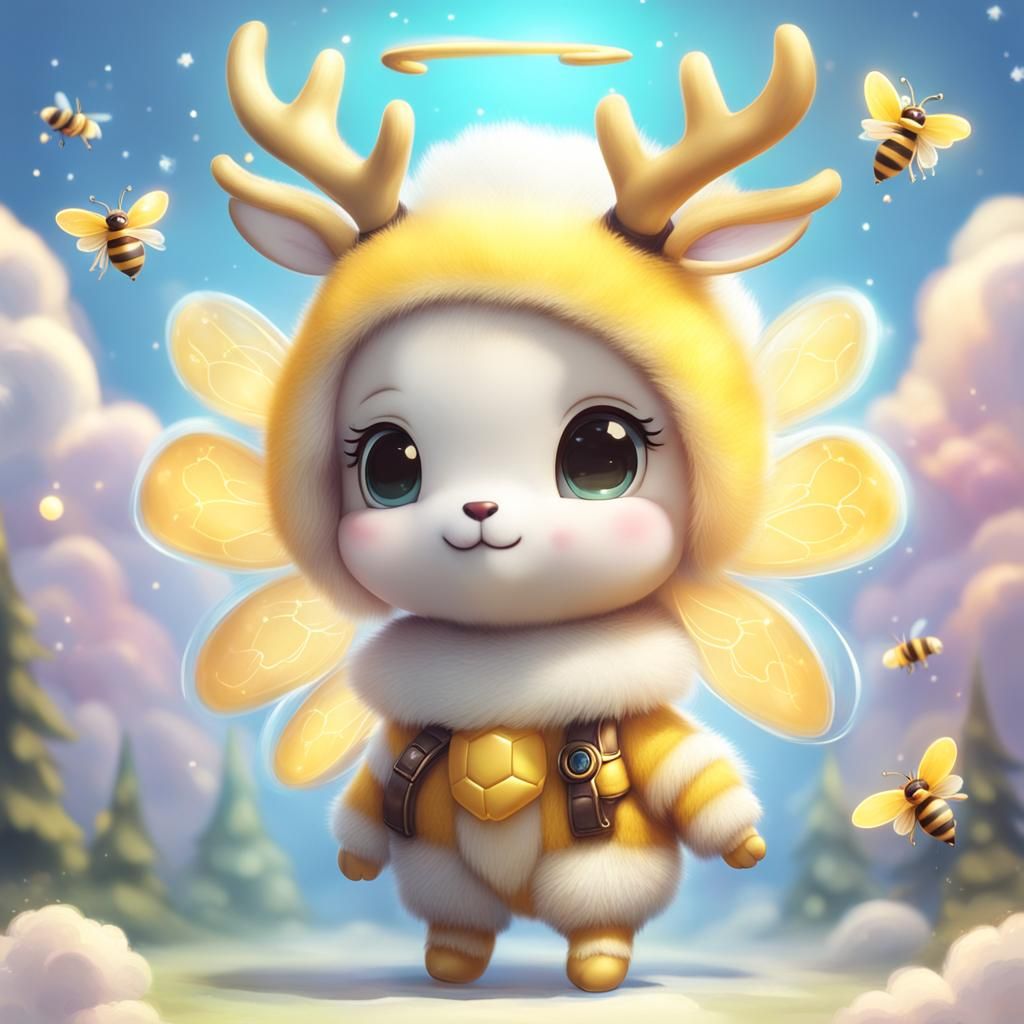 Deer bee hybrid. Cute, fluffy, beautiful, kawaii, chibi.