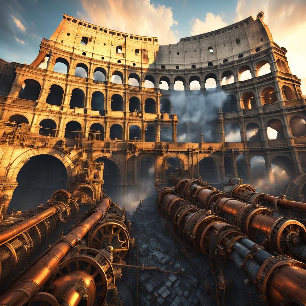 Steampunk Roman Colosseum: Digital Matte Painting