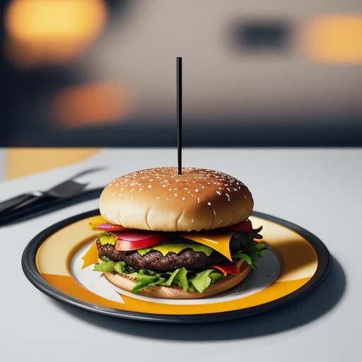 Hyperrealistic Cheeseburger Art in Warm Yellow and Orange