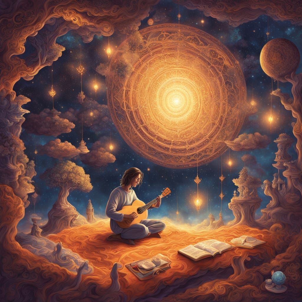 Meditative Figure in Surreal Astral Illustration