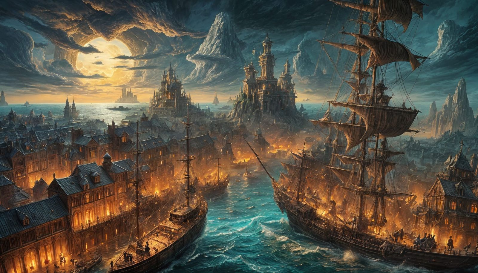 Pirate Queen Gazes at Surreal City, Digital Painting