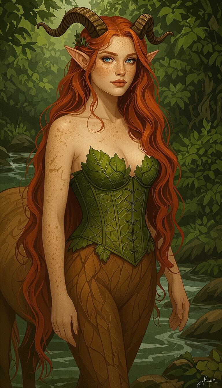 Beautiful Satyr-Centaur with Red Hair and Blue Eyes
