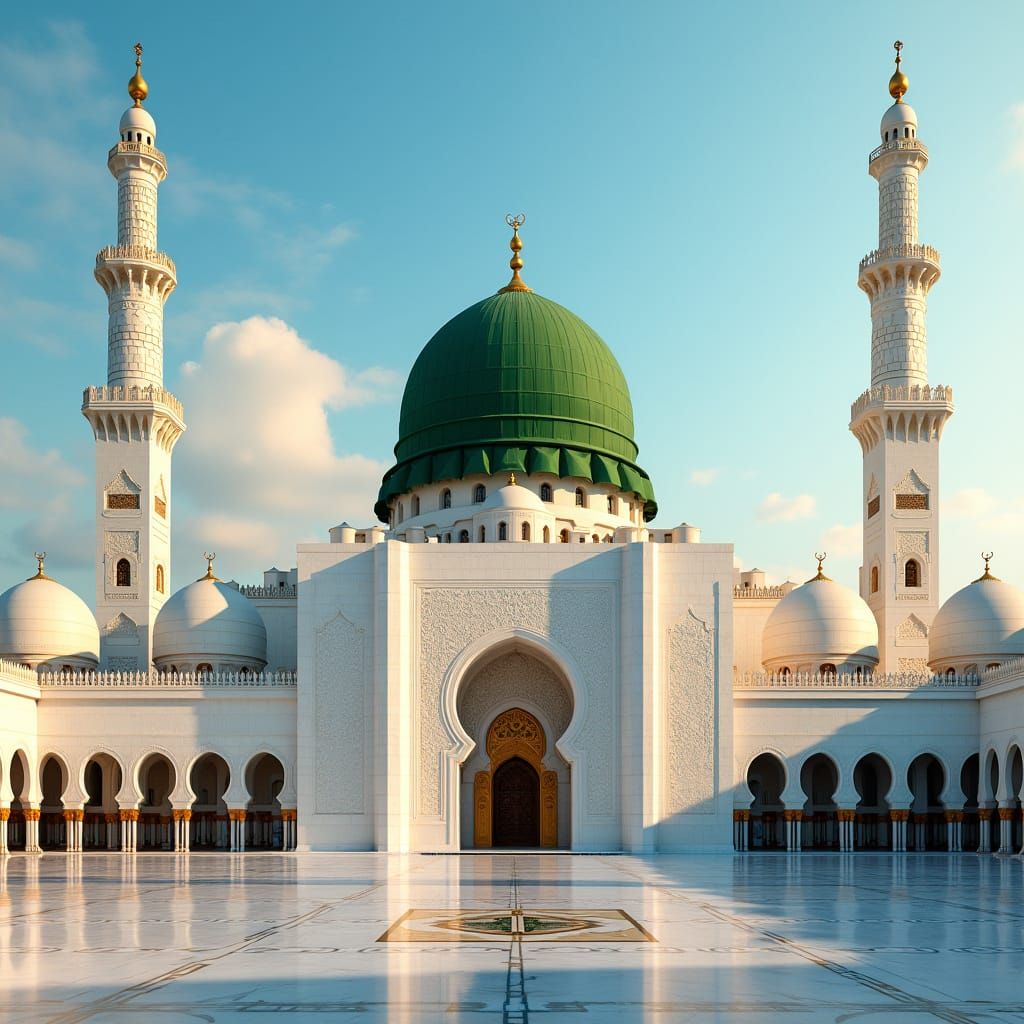 Majestic Medina Sharif Mosque with Green Dome
