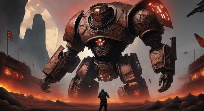 Mechanical Monolith Rises Over Mythpunk Battlefield