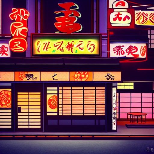 Neon Tokyo Sushi Shop: Cyberpunk Concept Art